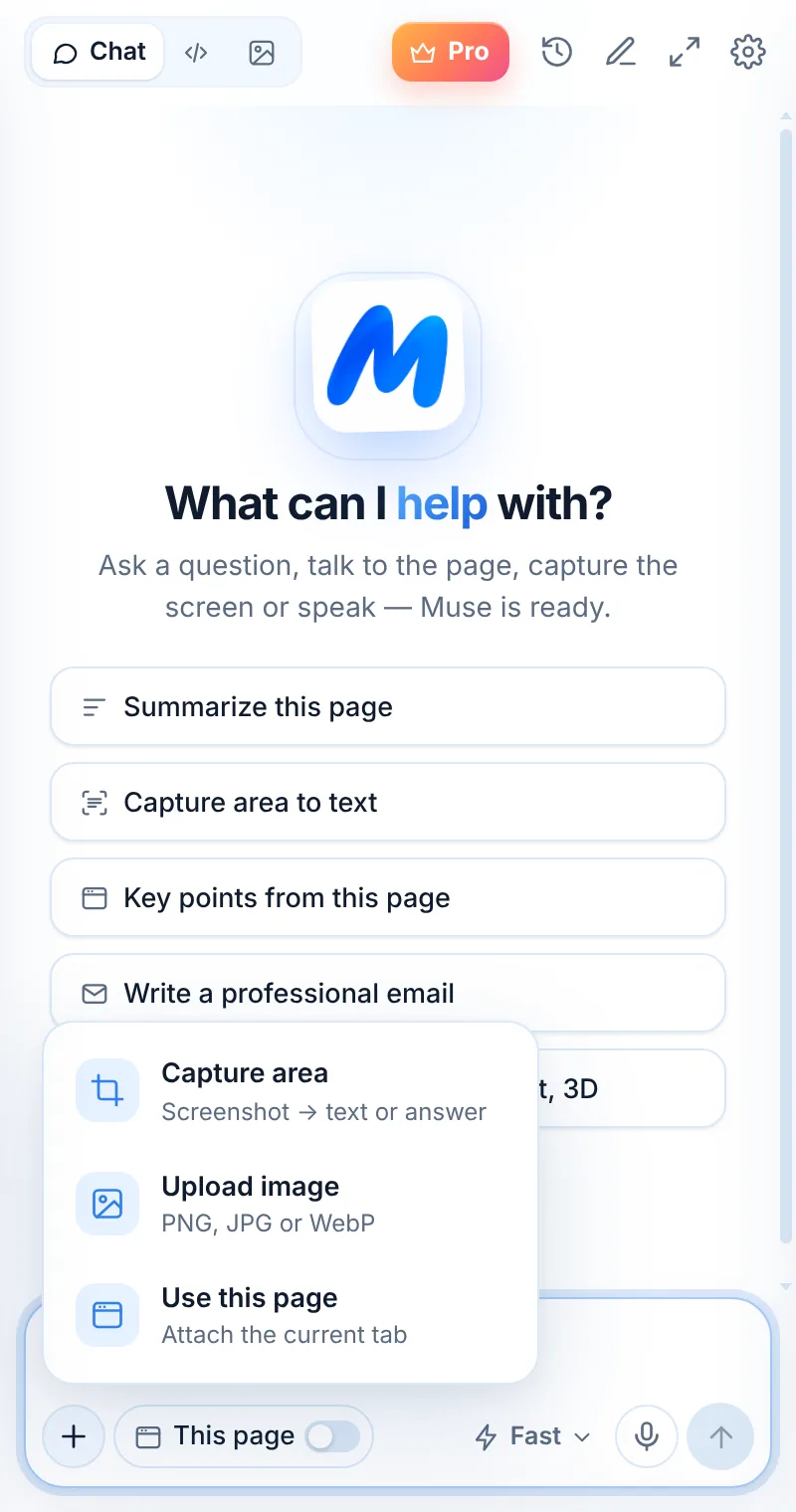 Muse Capture area option in the add menu